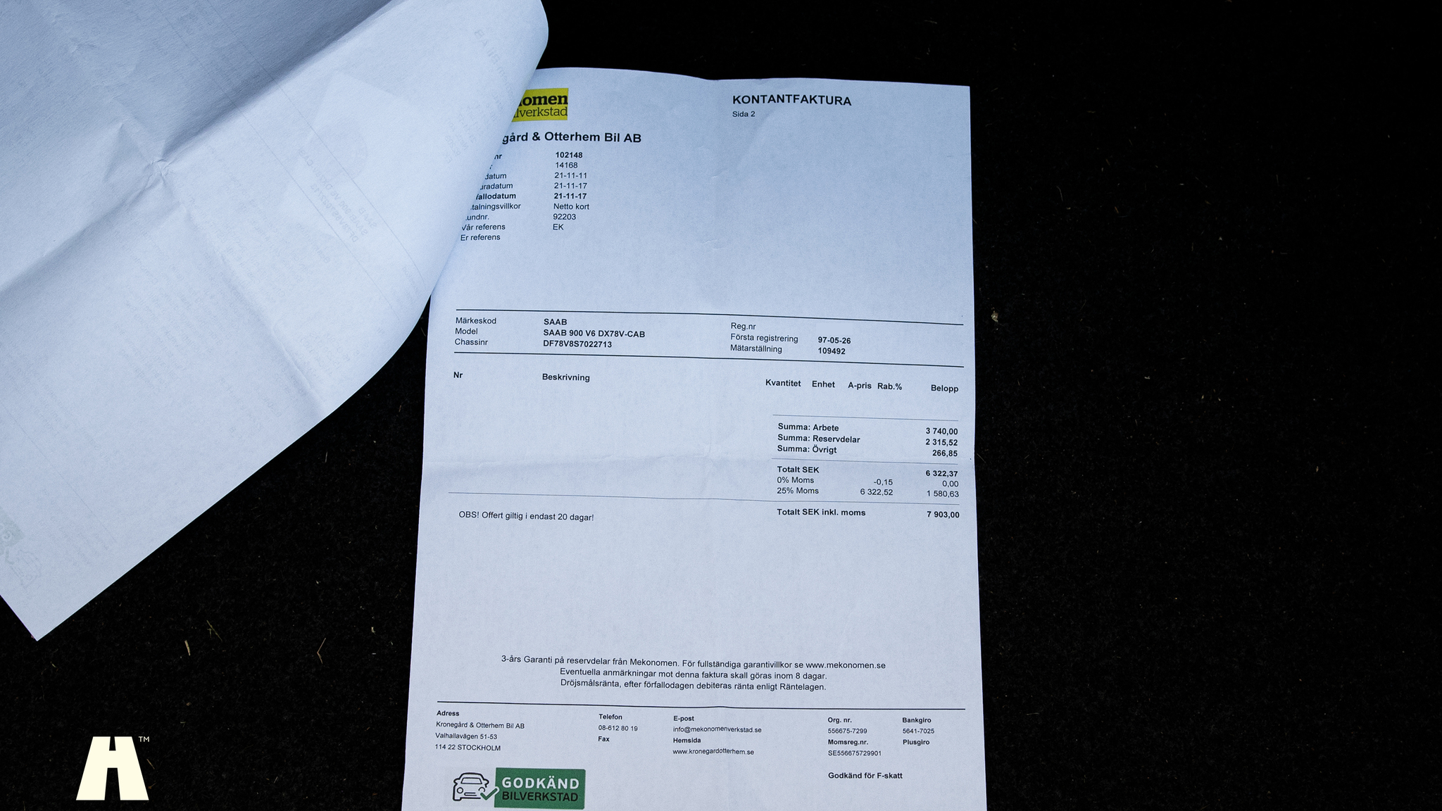 Dokumentation för 1995 SAAB 900 SE V6 Automat