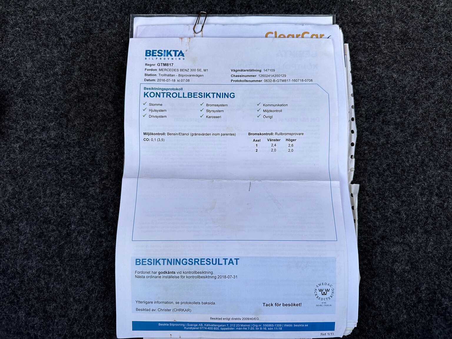 Dokumentation för 1987 Mercedes 300 SE