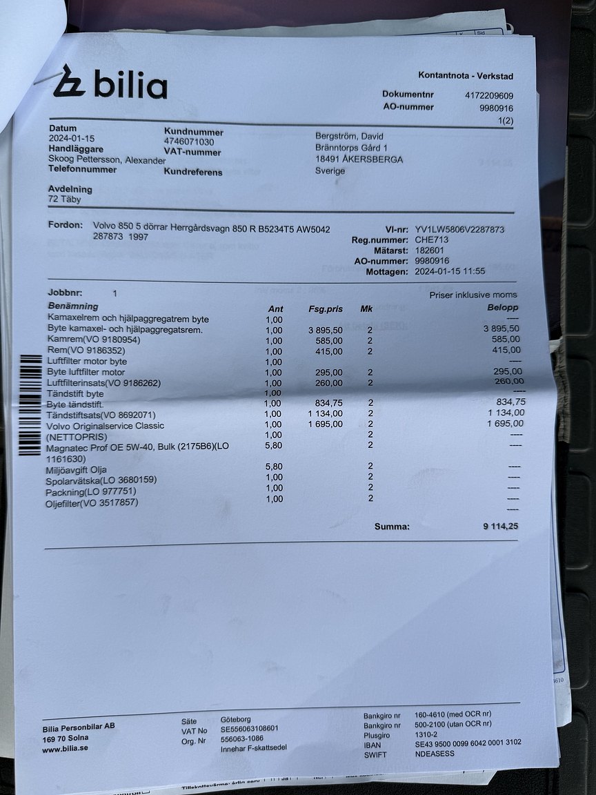 Dokumentation för 1997 Volvo 850 R Kombi