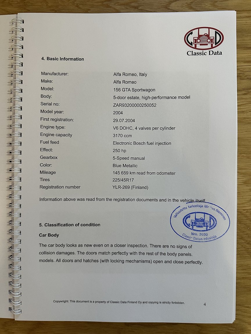 Documentation for 2004 Alfa Romeo 156 GTA