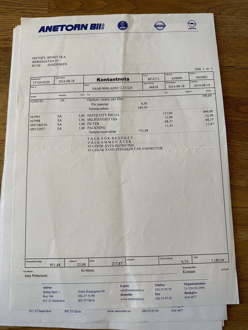 Dokumentation, 1996 SAAB 9000 CS Aero 2.3T