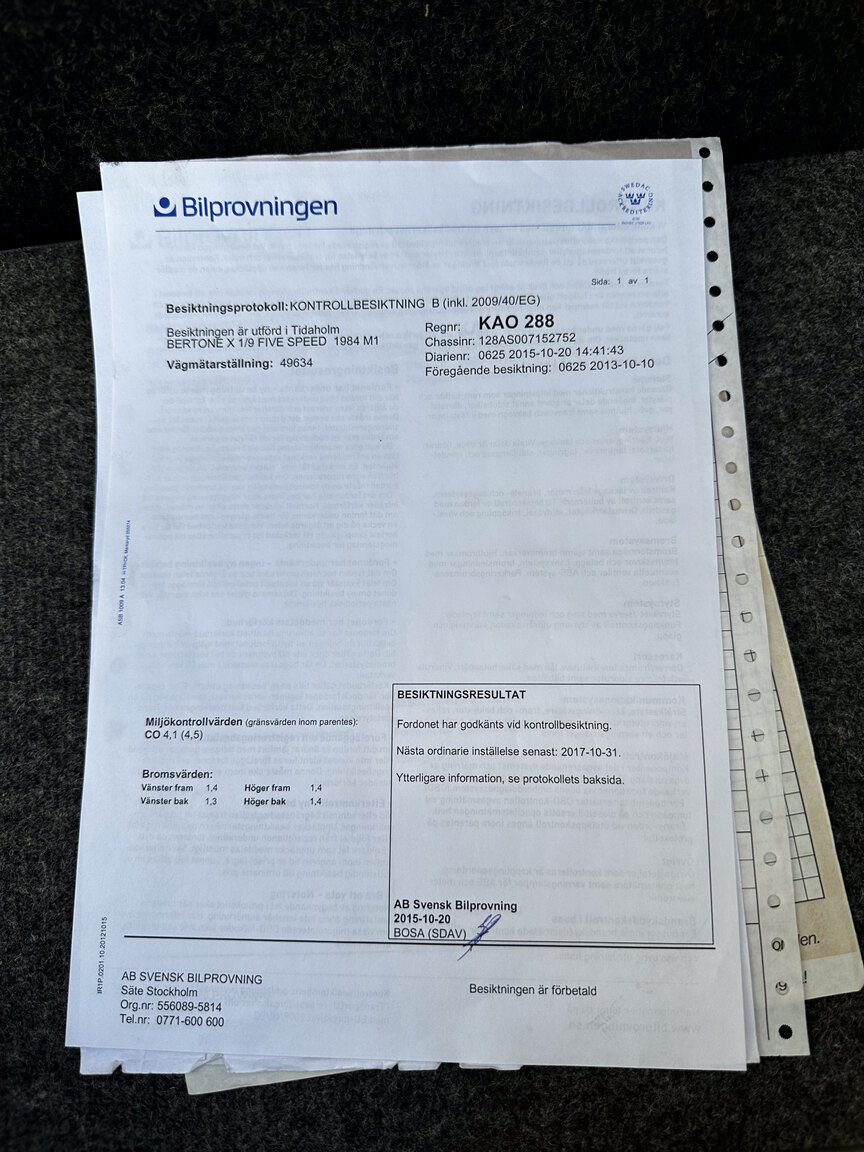 Dokumentation för 1984 Bertone X 1/9