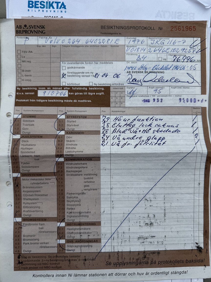 Documentation for 1976 Volvo 264 V6 GL Automatisk