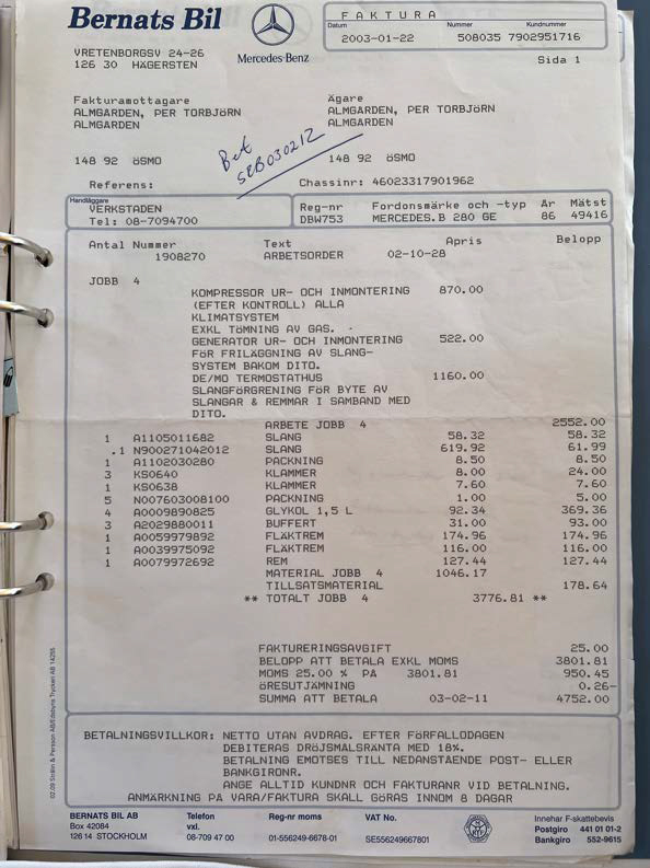 Documentation for 1986 Mercedes 280 GE