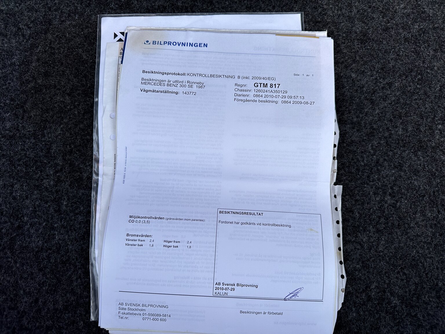 Dokumentation för 1987 Mercedes 300 SE
