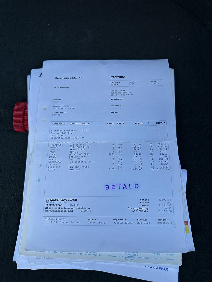 Documentation for 2000 Maserati 3200 GT