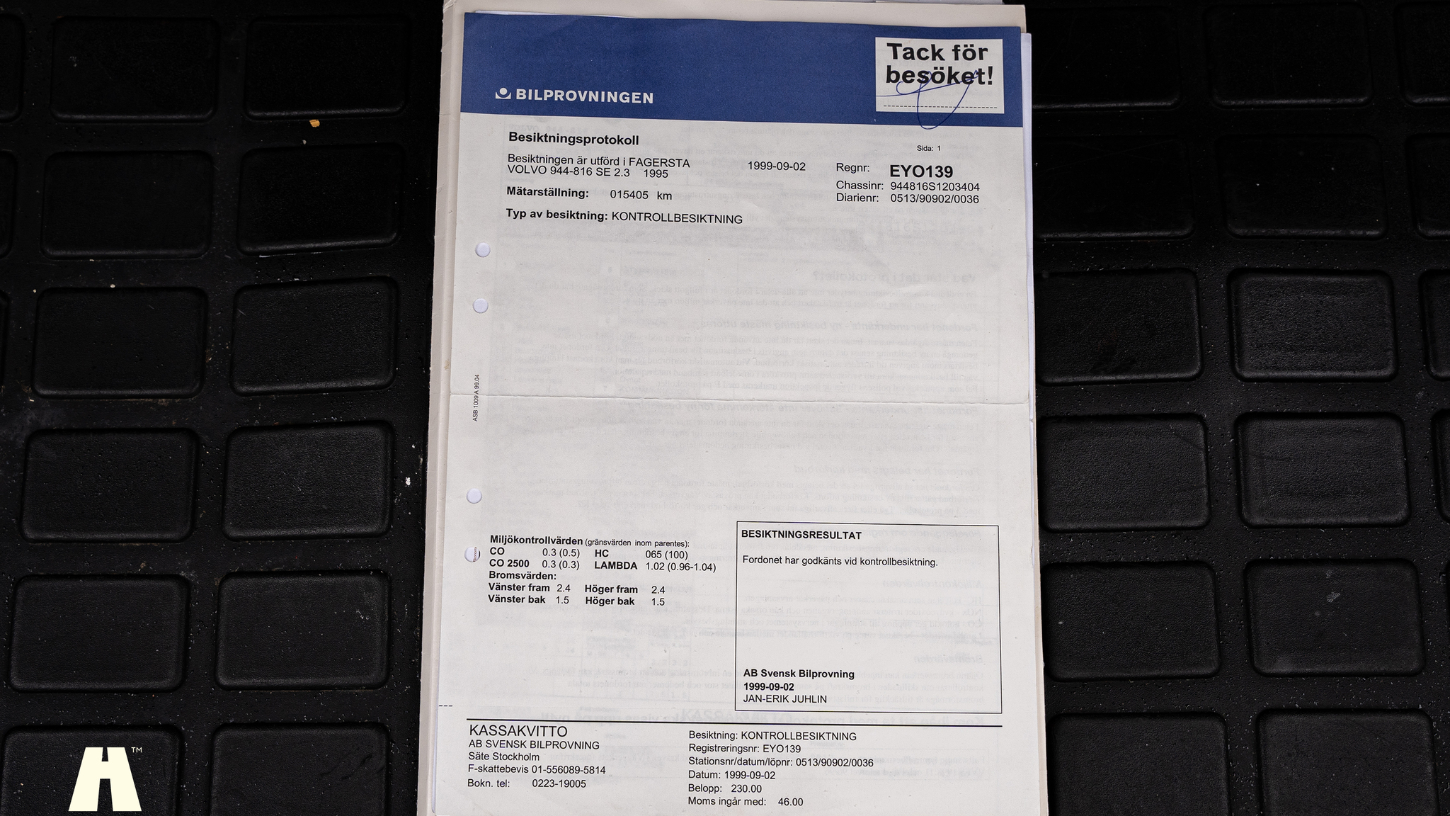 Documentation for 1995 Volvo 940 SE