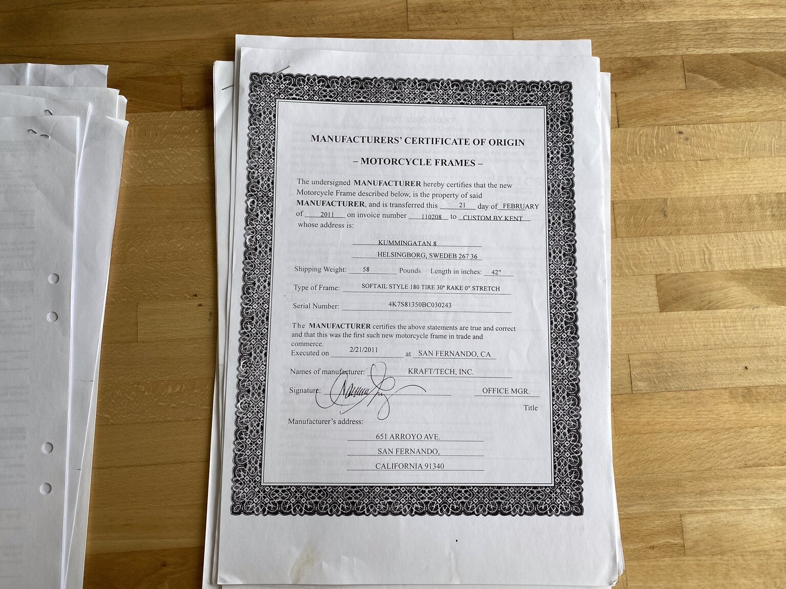 Dokumentation för 2014 Harley Davidson Custom