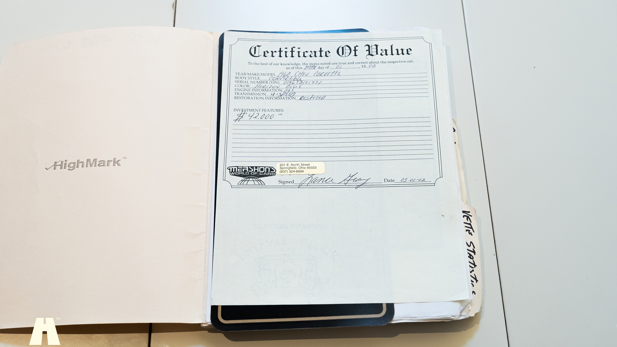 Documentation for 1960 Chevrolet Corvette