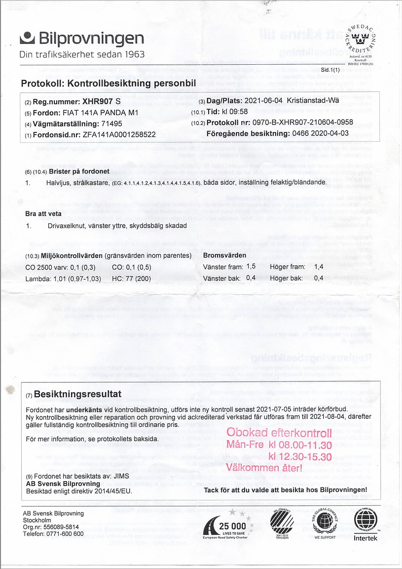 Dokumentation för 1996 Fiat Panda CLX Selecta Tetto Apribile