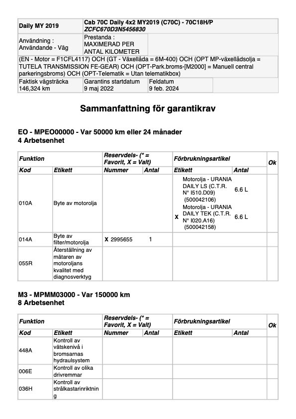 Dokumentation för 2022 Iveco Daily 70-180 Chassis (Biltransport)