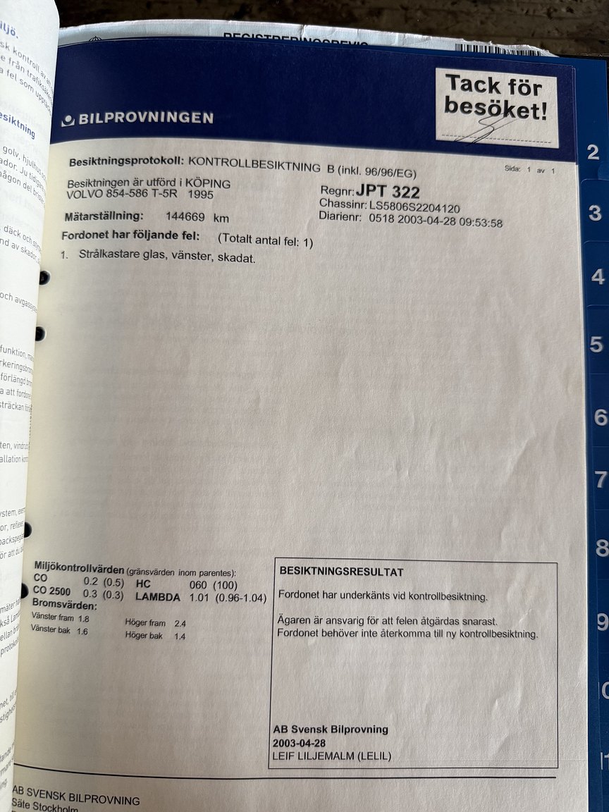 Documentation for 1995 Volvo 850 T-5R