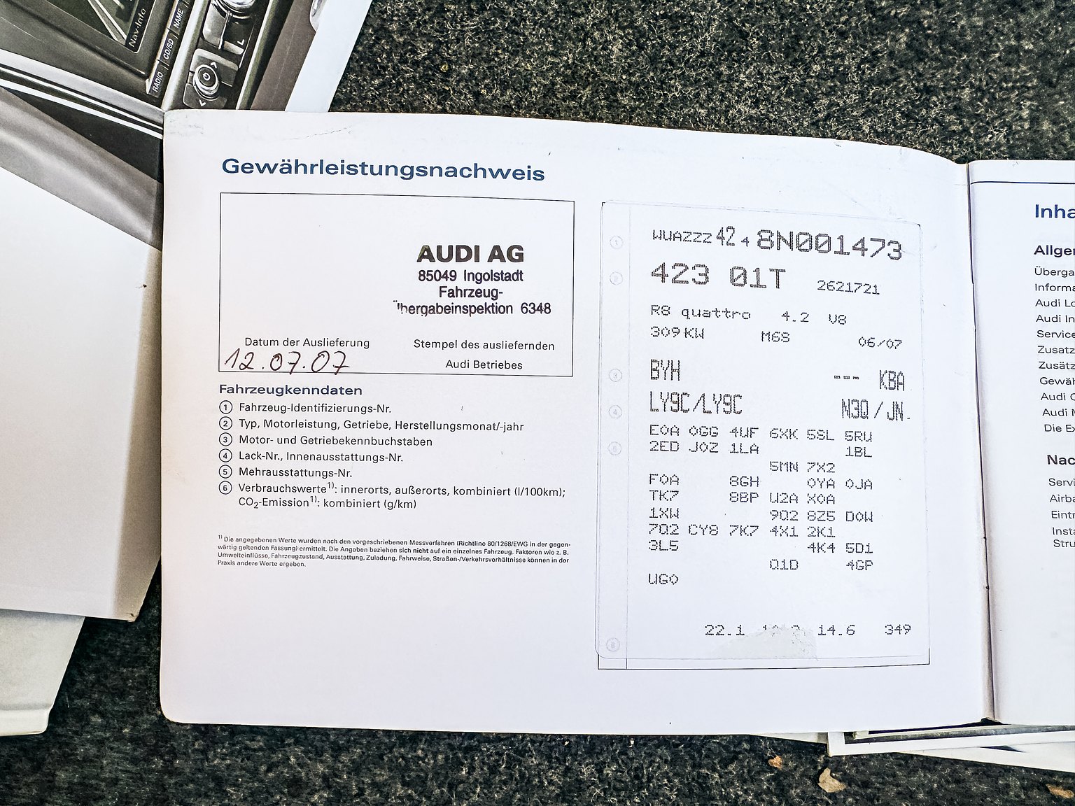 Documentation for 2008 Audi R8 4.2 V8 Turbo Manuell