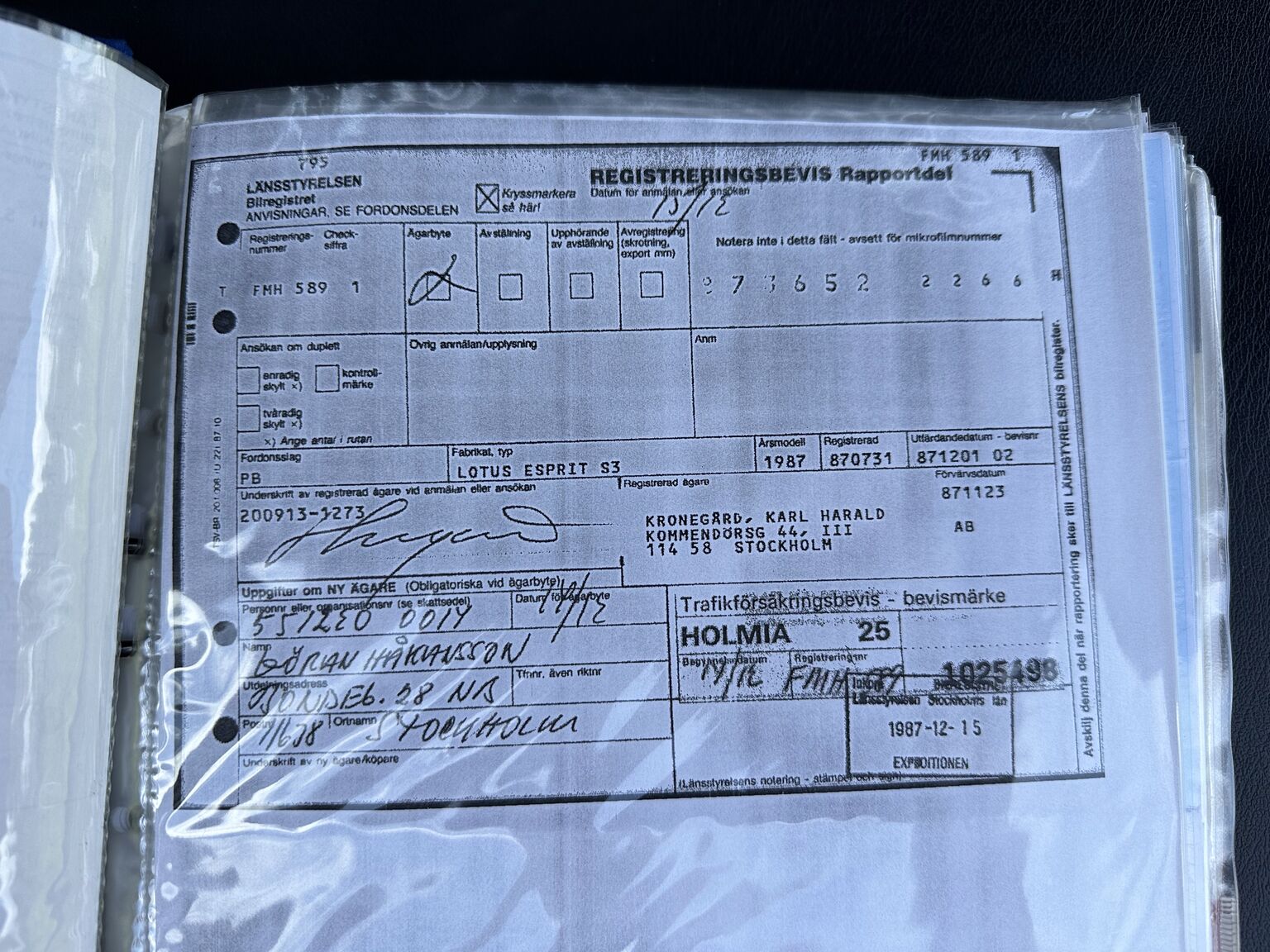 Dokumentation för 1987 Lotus Esprit S3