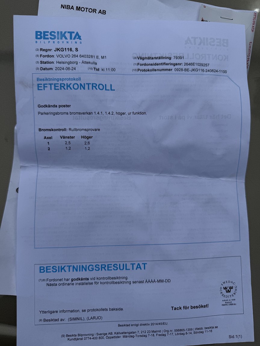 Documentation for 1976 Volvo 264 V6 GL Automatisk