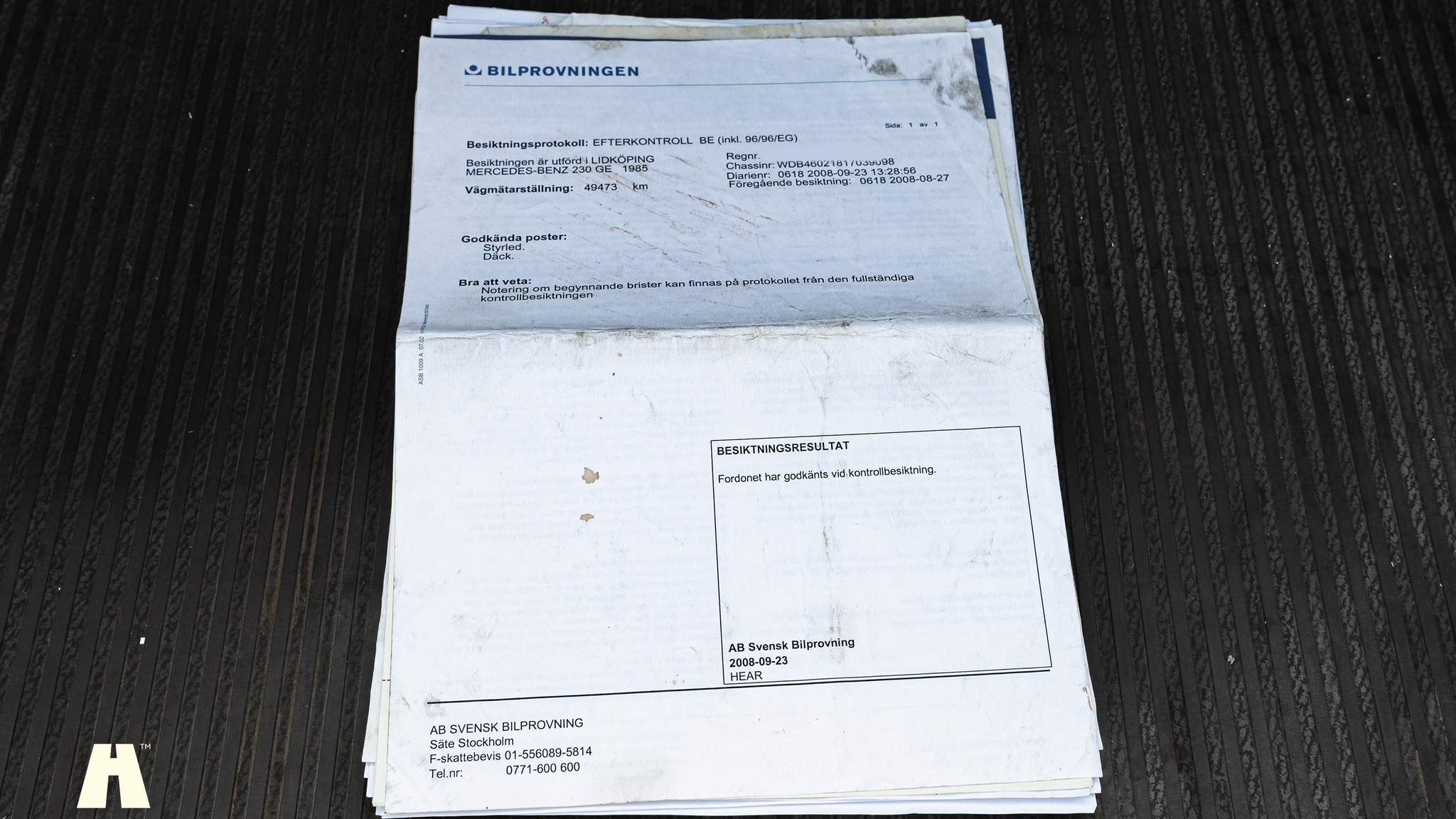 Dokumentation för 1985 Mercedes 230GE Cabrio