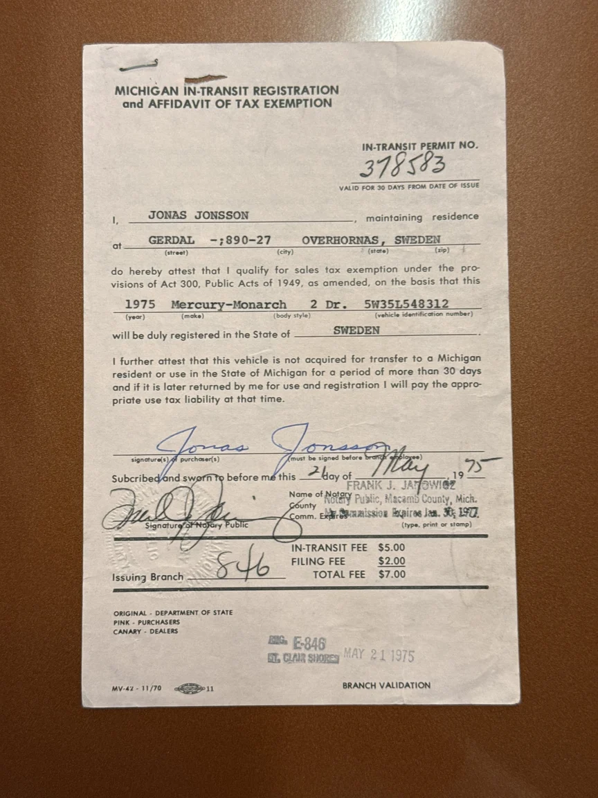 Documentation for 1975 Mercury Monarch Coupe (13)