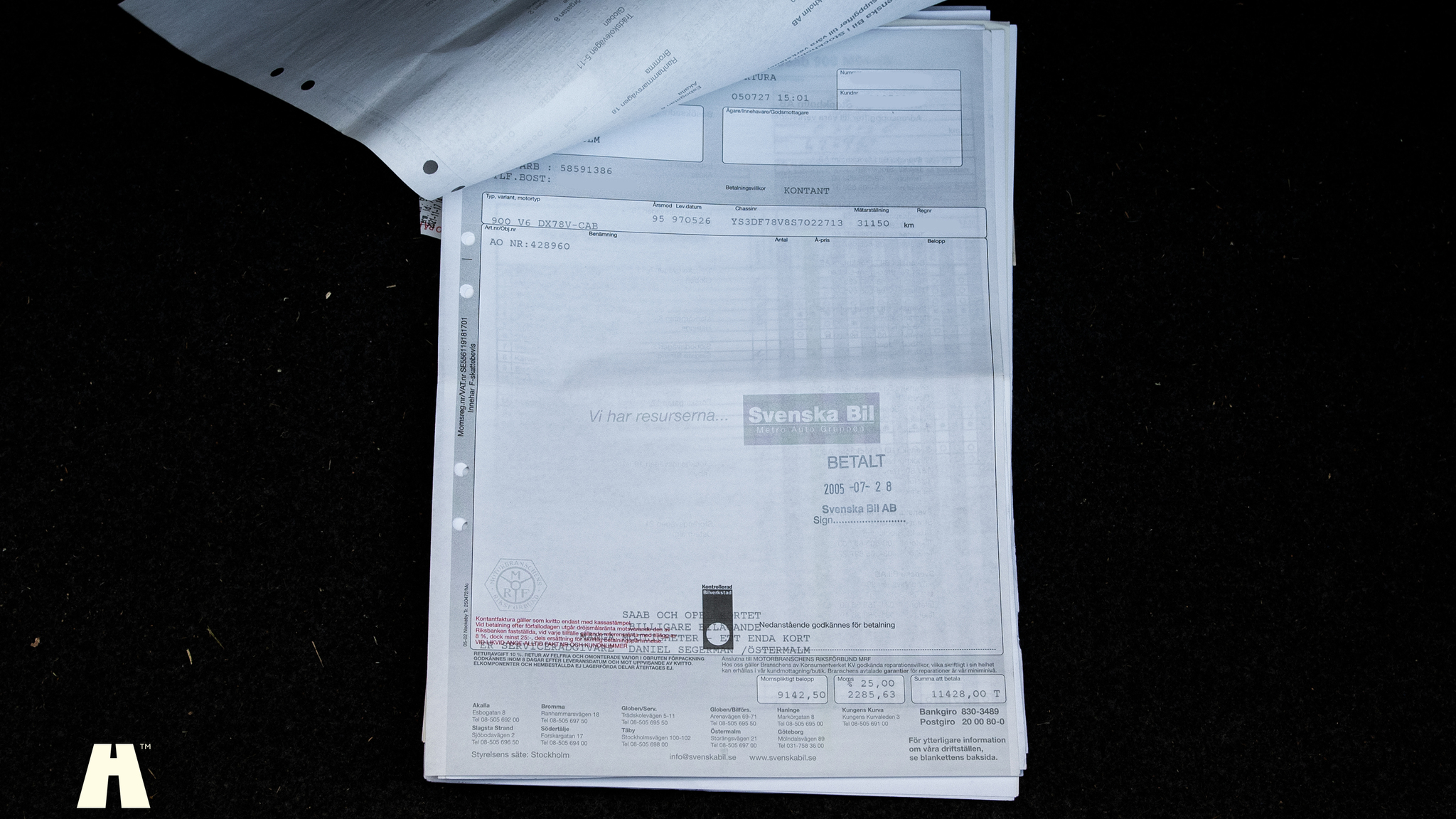 Dokumentation för 1995 SAAB 900 SE V6 Automat