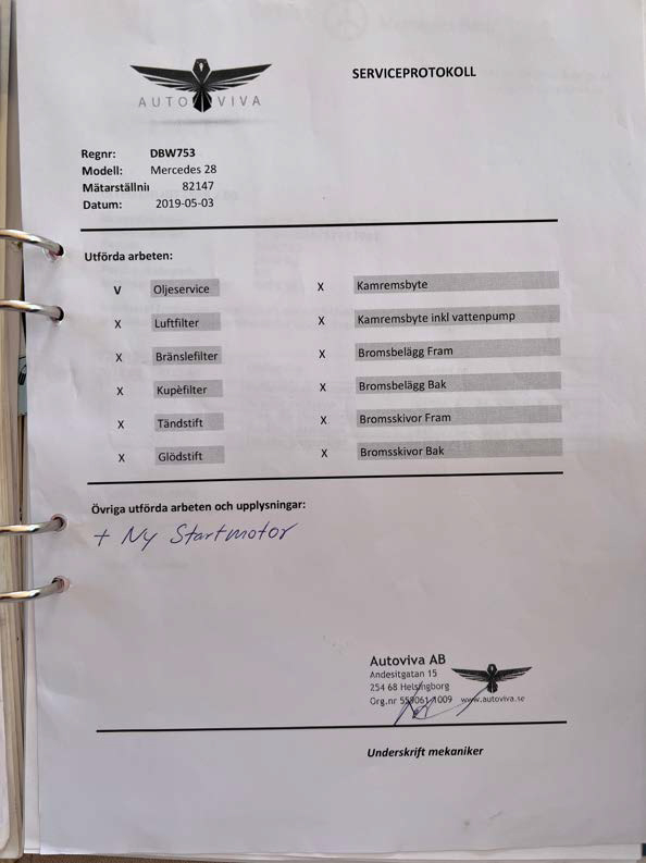 Dokumentation för 1986 Mercedes 280 GE