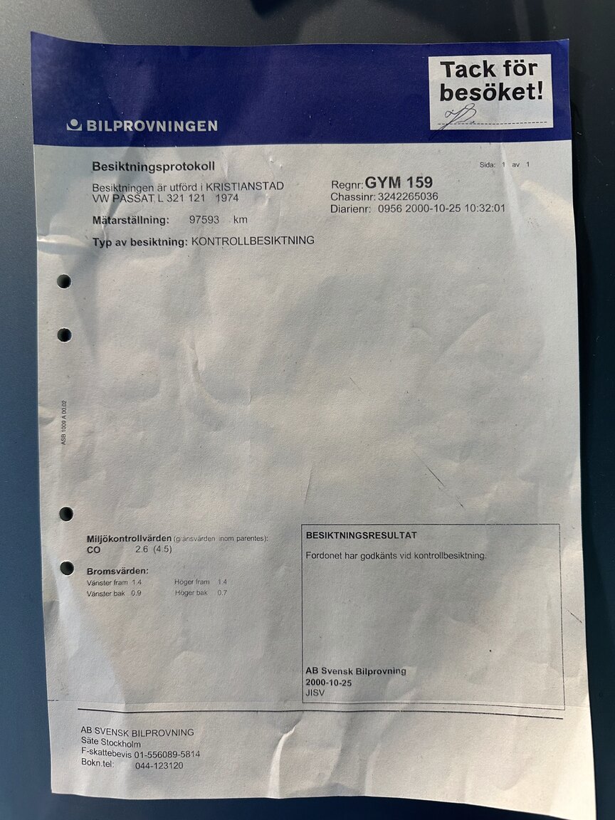 Documentation for 1974 Volkswagen Passat Two Door