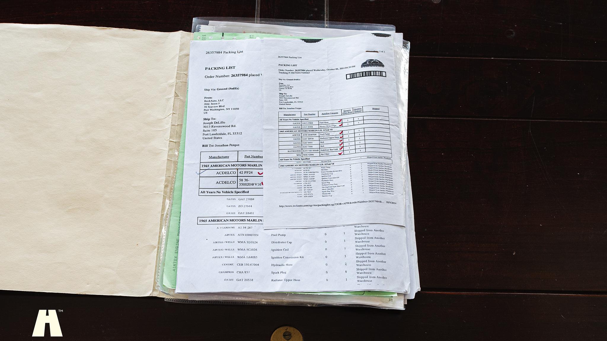 Documentation for 1965 AMC Rambler Marlin 327 CUI 5.4 V8