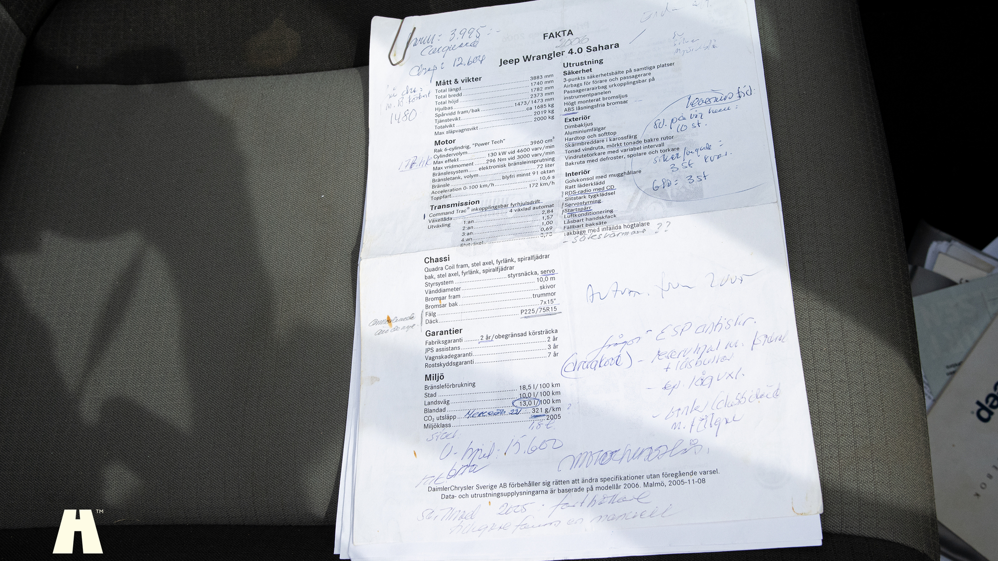 Dokumentation för 2006 Jeep Wrangler 4.0L Sahara 