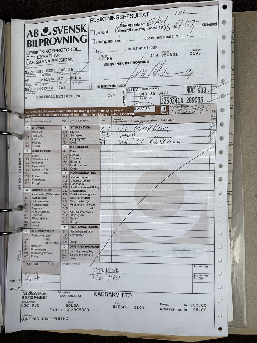 Dokumentation för 1987 Mercedes-Benz 300 SE