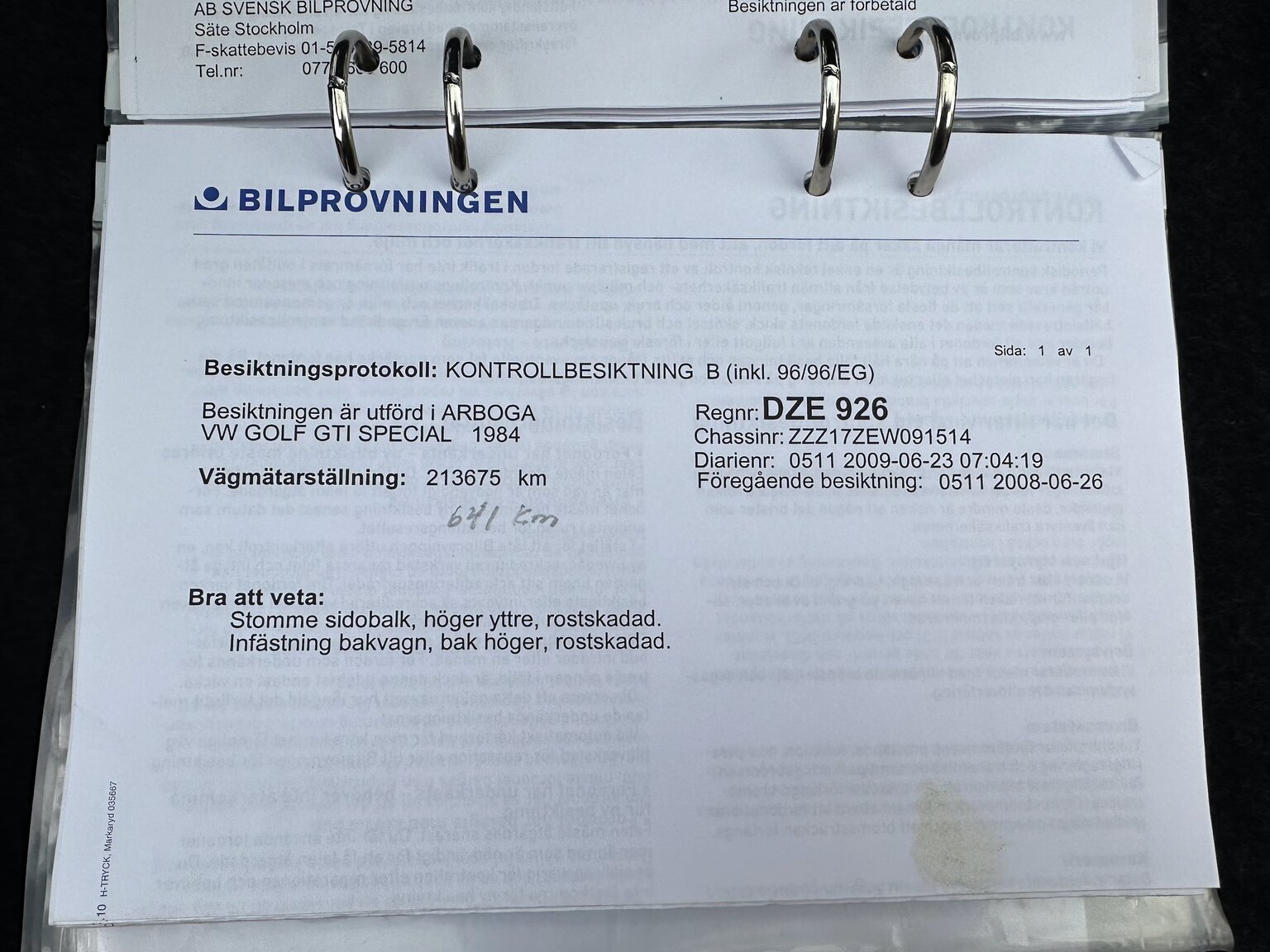Dokumentation för 1984 Volkswagen Golf GTI Special