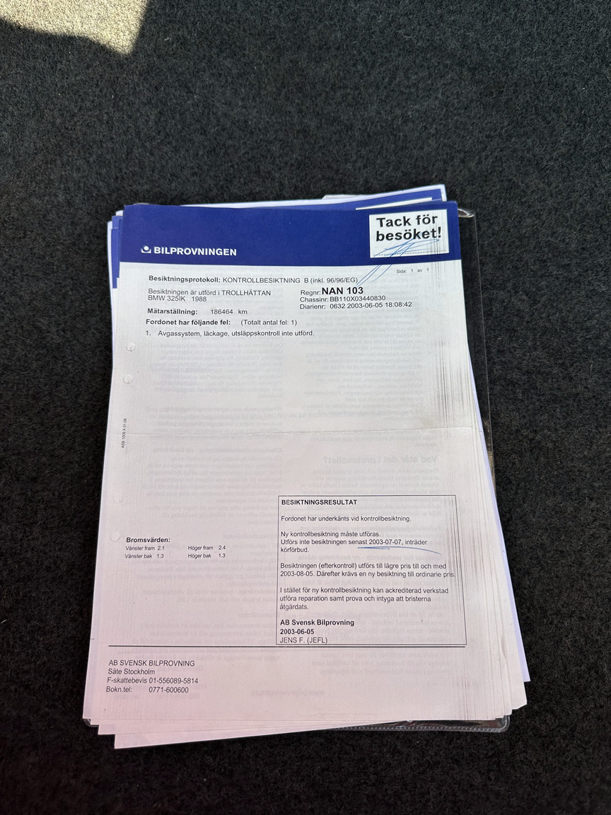 Documentation for 1988 BMW 325 Cabriolet (E30)