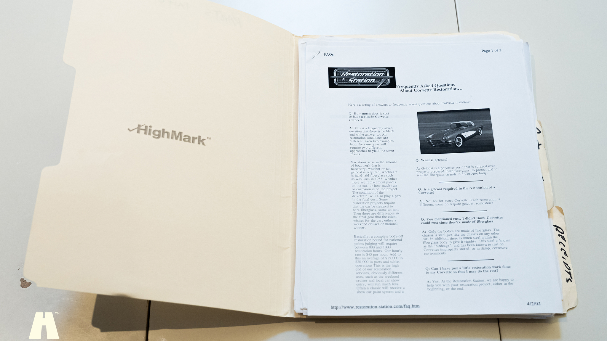 Documentation for 1960 Chevrolet Corvette