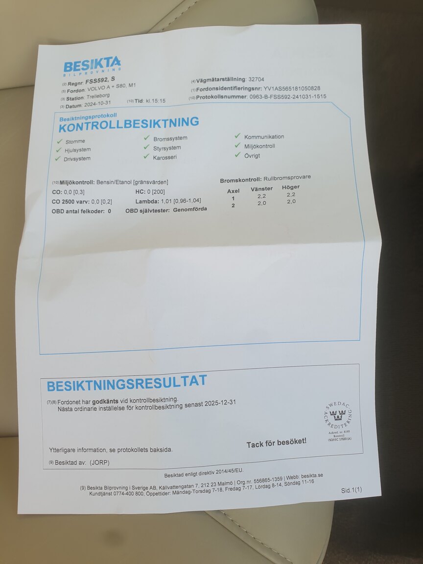 Dokumentation, 2008 Volvo S80 2.5T