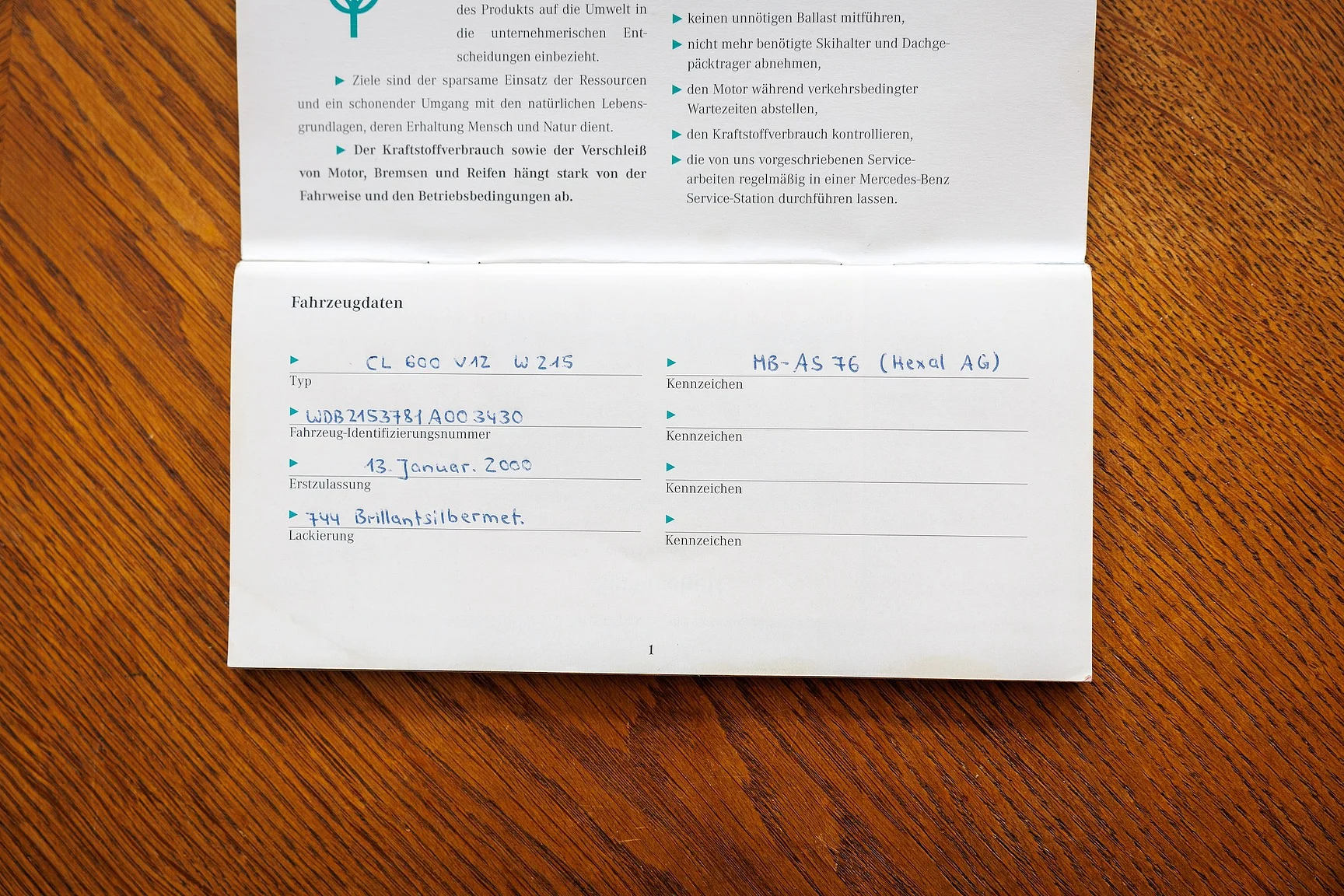 Documentation for 2000 Mercedes-Benz CL 600 (7)