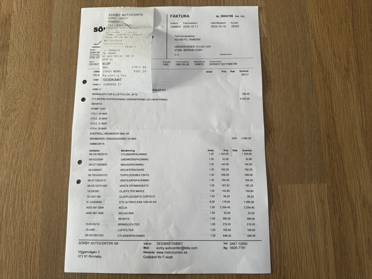 Documentation for 1992 Mercedes-Benz 190 D