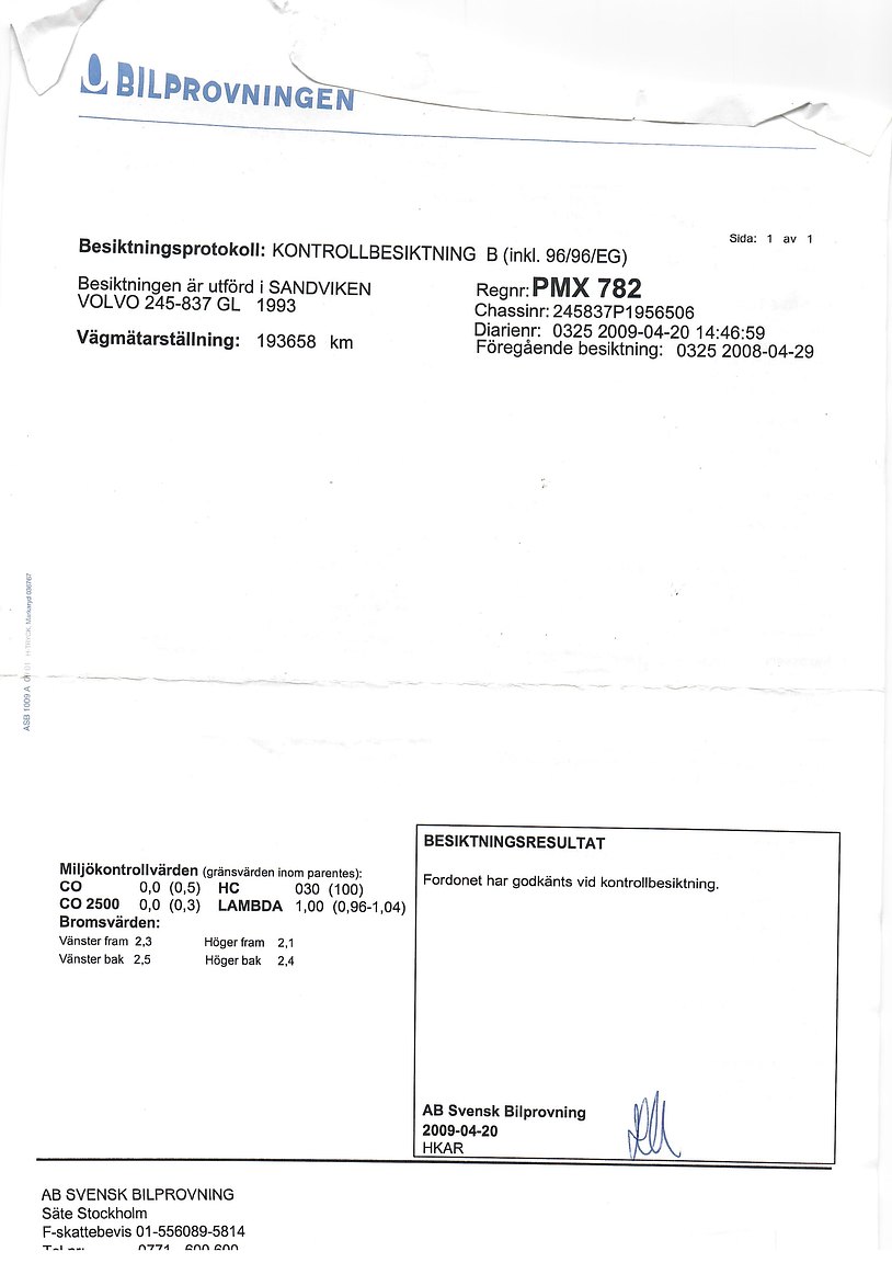 Dokumentation för 1993 Volvo 245 GL Classic "No Reserve Auction"