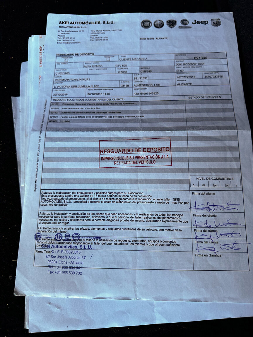 Dokumentation för 1985 Alfa Romeo GTV 6 2.5