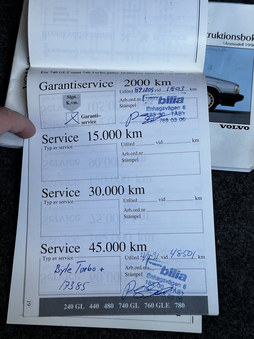 Dokumentation för 1990 VOLVO 740 Turbo