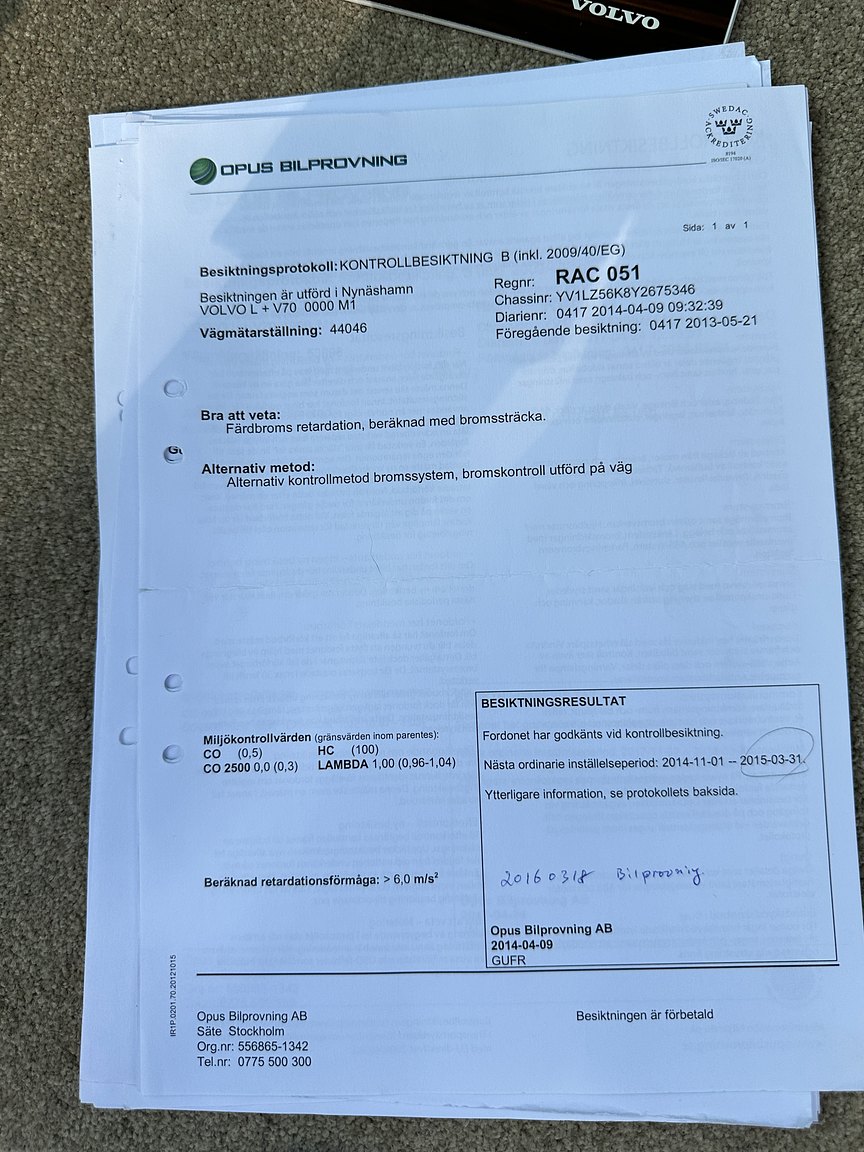 Dokumentation för 2000 Volvo V70 XC 2.4 T AWD 