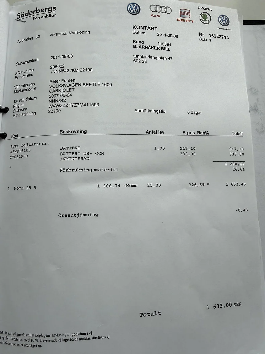 Dokumentation för 2007 VW Beetle 1600 Cabriolet  (9)