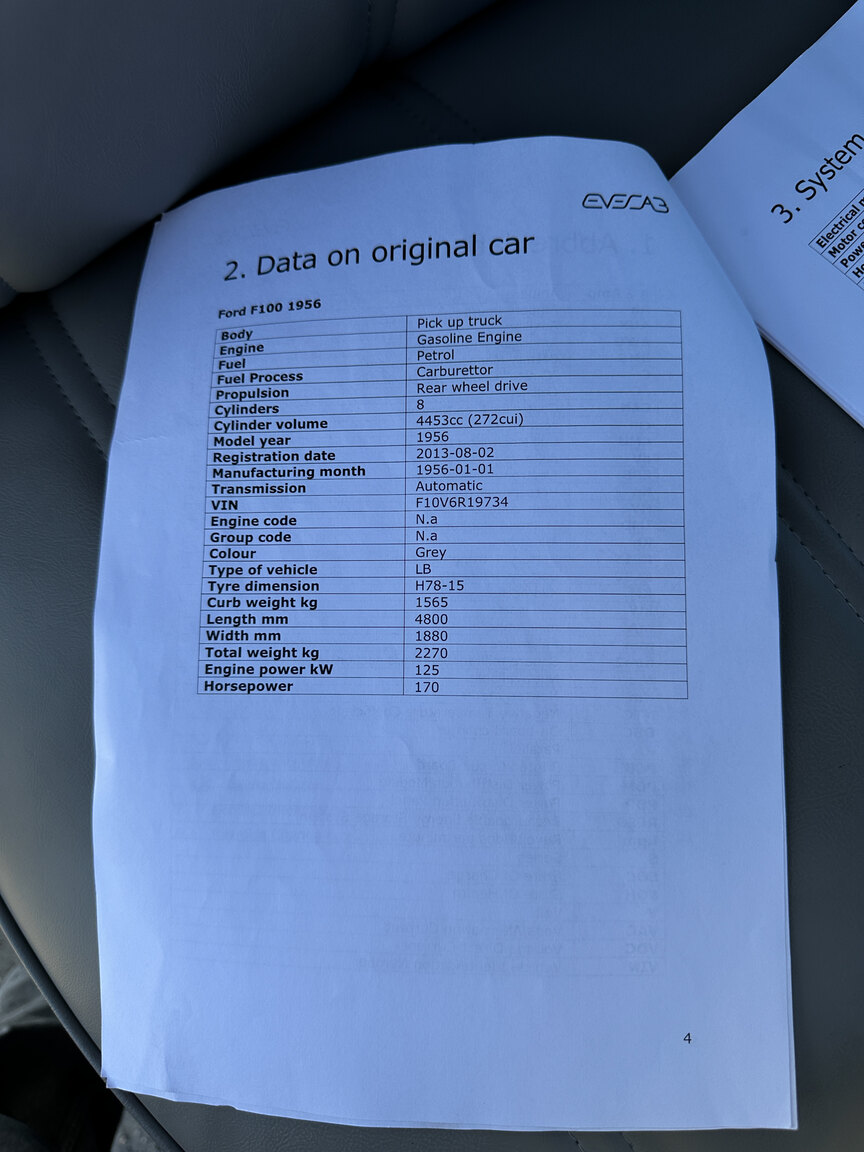 Dokumentation för 1956 FORD F100 Electric