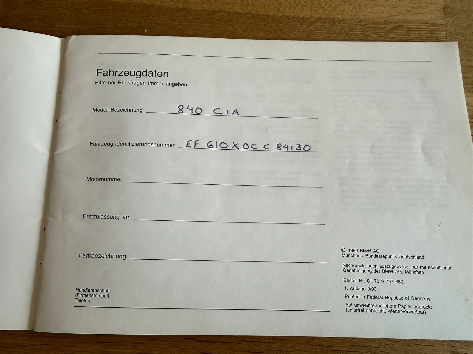 Dokumentation, 1994 BMW 840Ci (2)