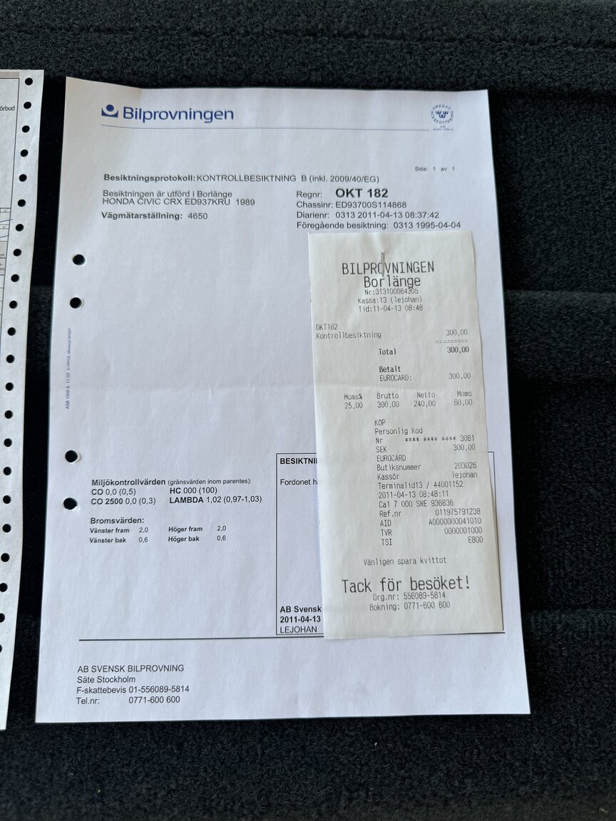 Documentation for 1989 Honda Civic CRX *5082km*