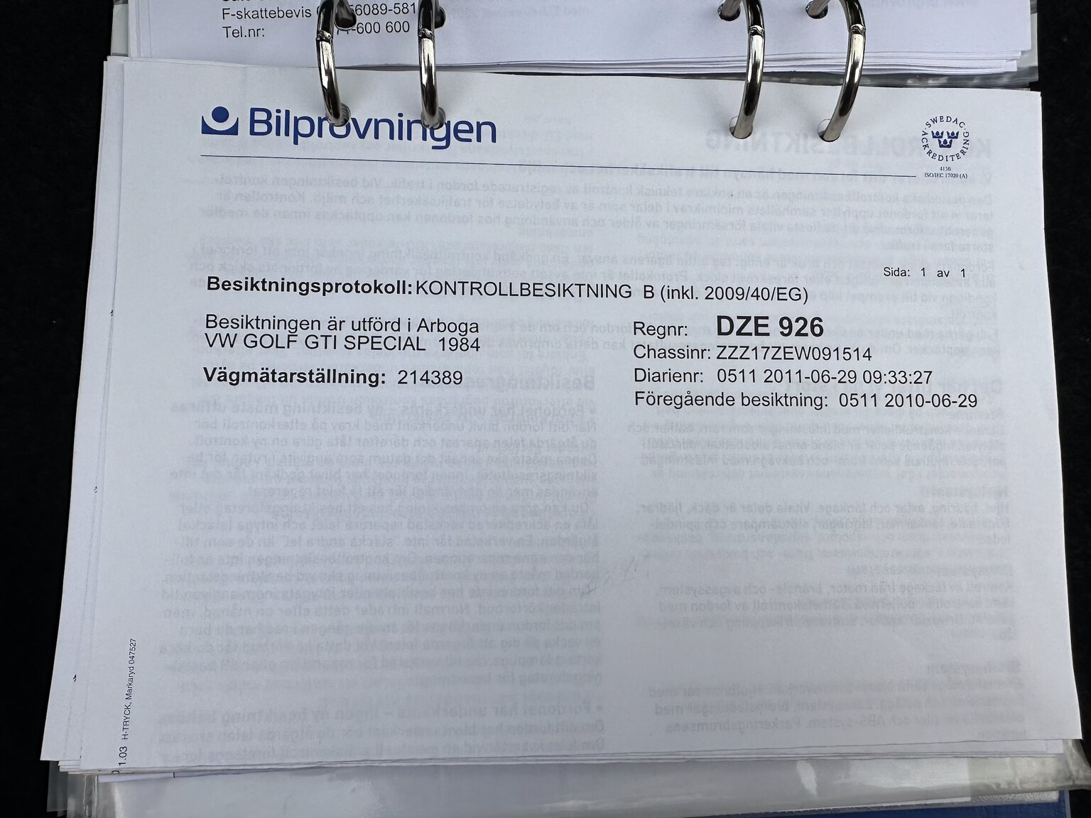 Documentation for 1984 Volkswagen Golf GTI Special