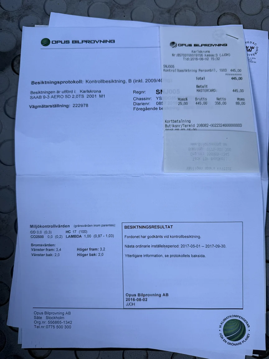 Dokumentation för 2001 SAAB 9-3 Aero (7)