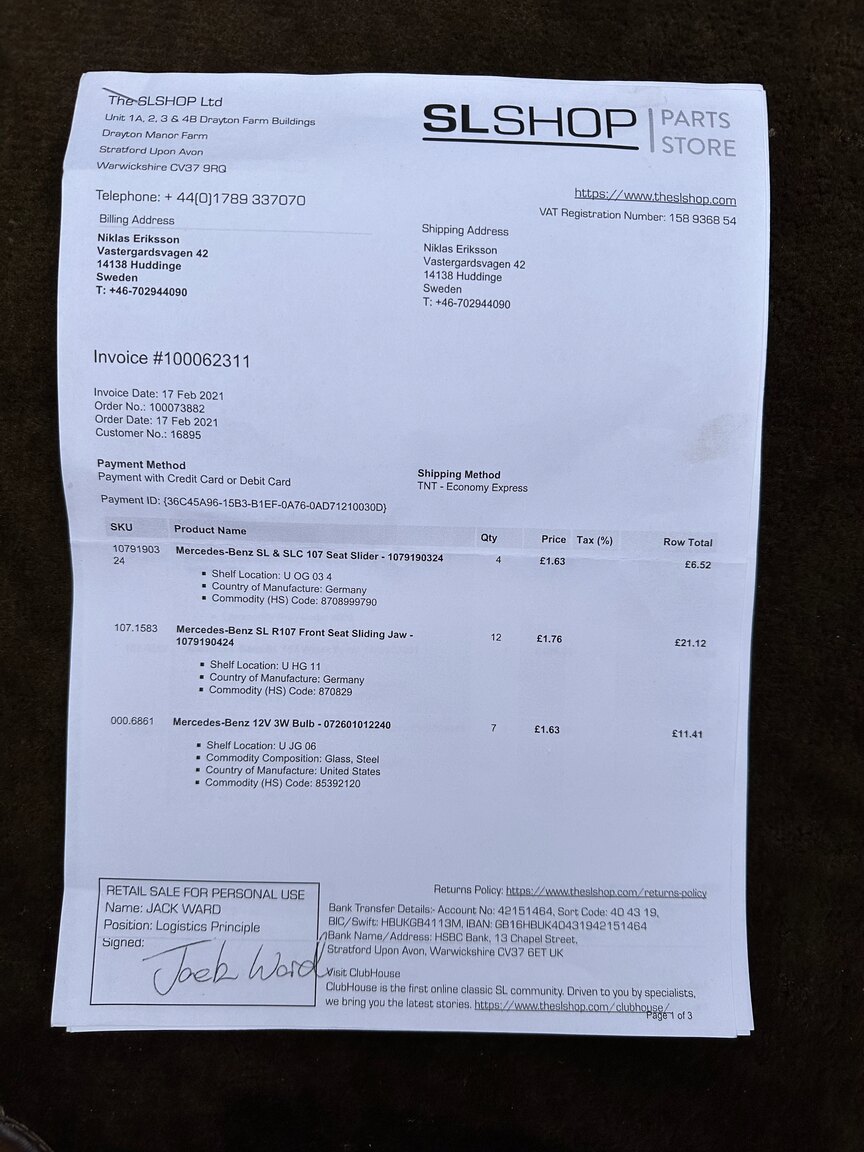 Dokumentation för 1973 Mercedes-Benz 450 SL