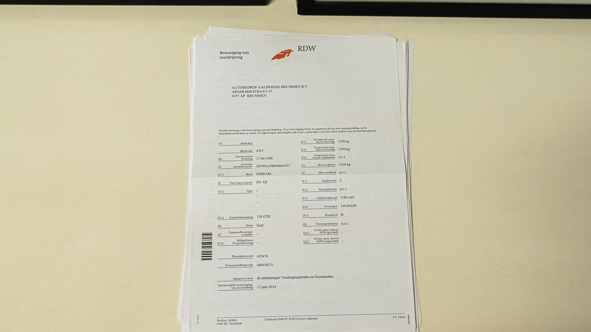 Dokumentation, 1986 Ferrari 328 GTB