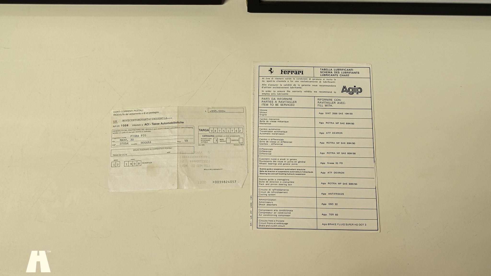 Dokumentation för 1986 Ferrari 328 GTB