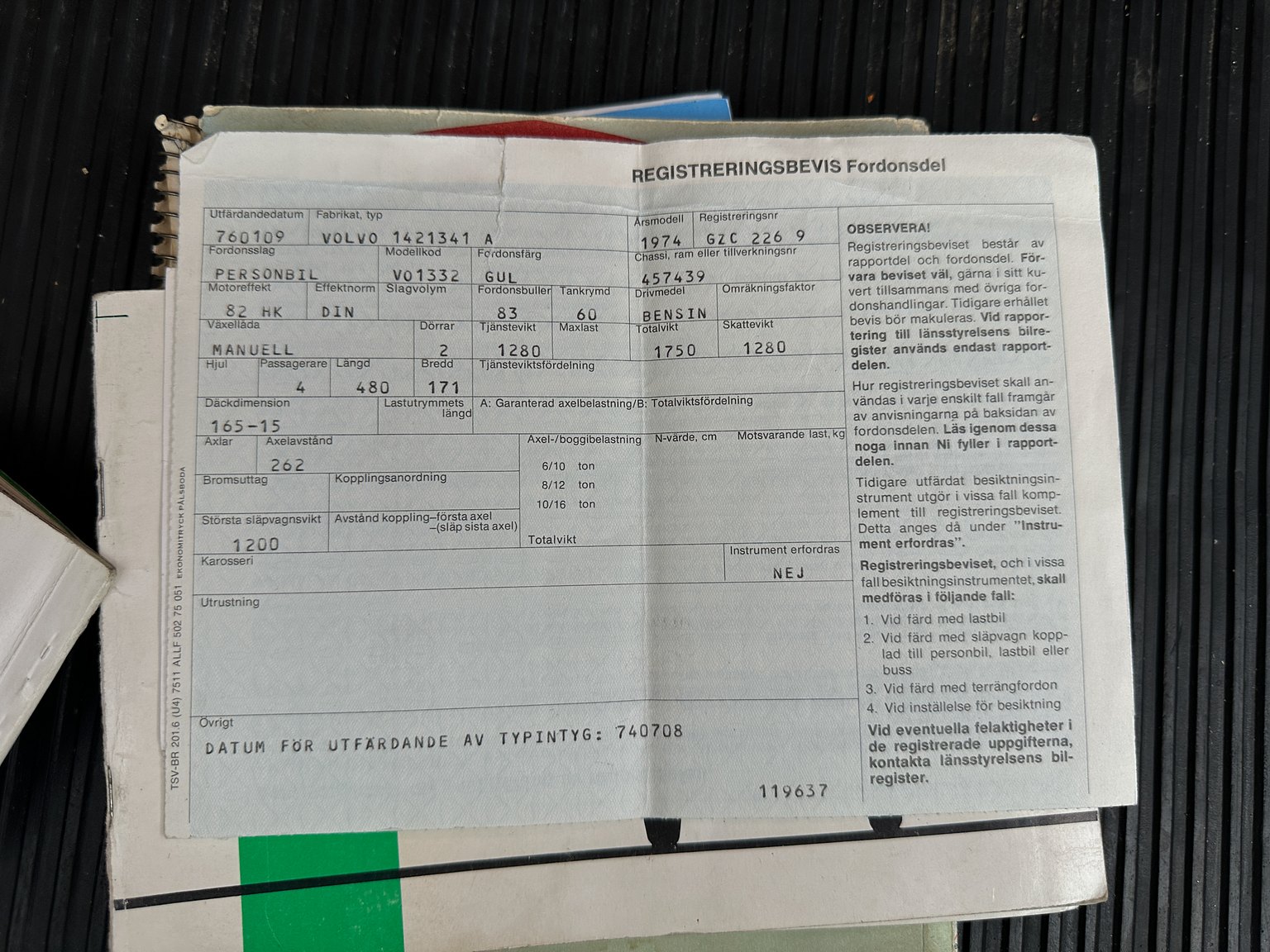 Dokumentation, 1974 Volvo 142 2.0