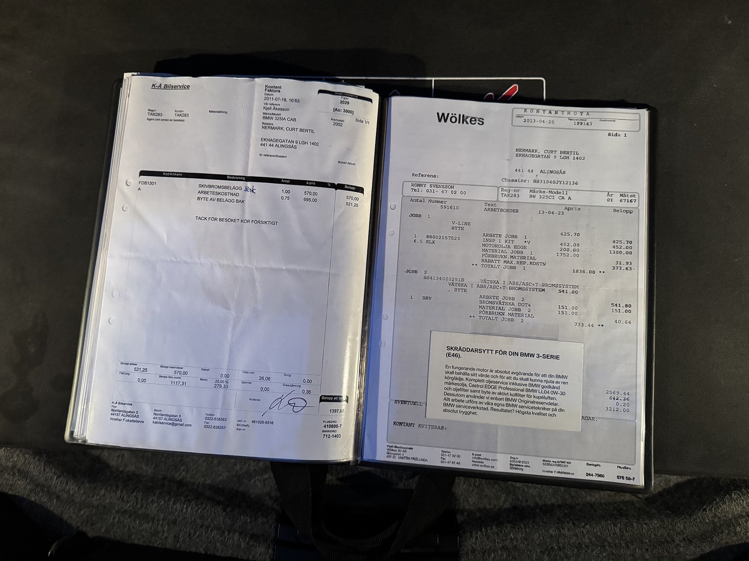 Dokumentation för 2001 BMW 325IA CAB