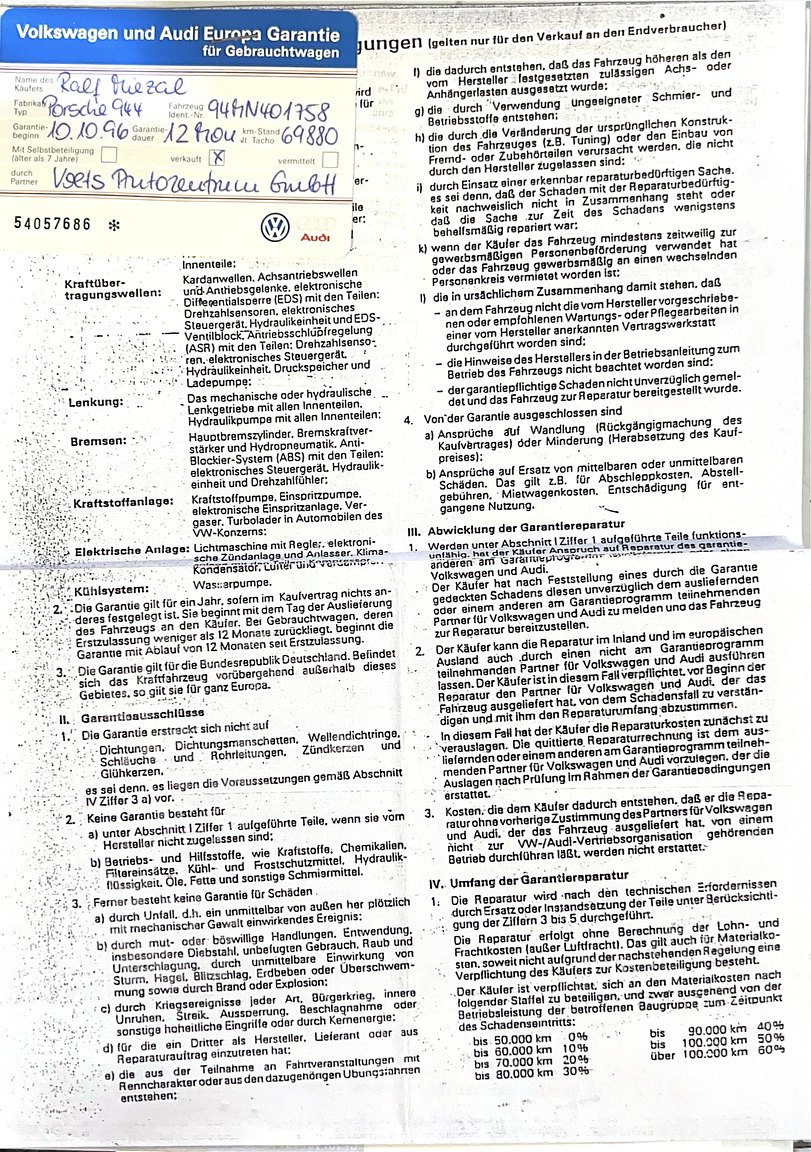 Dokumentation, 1991 PORSCHE 944 S2