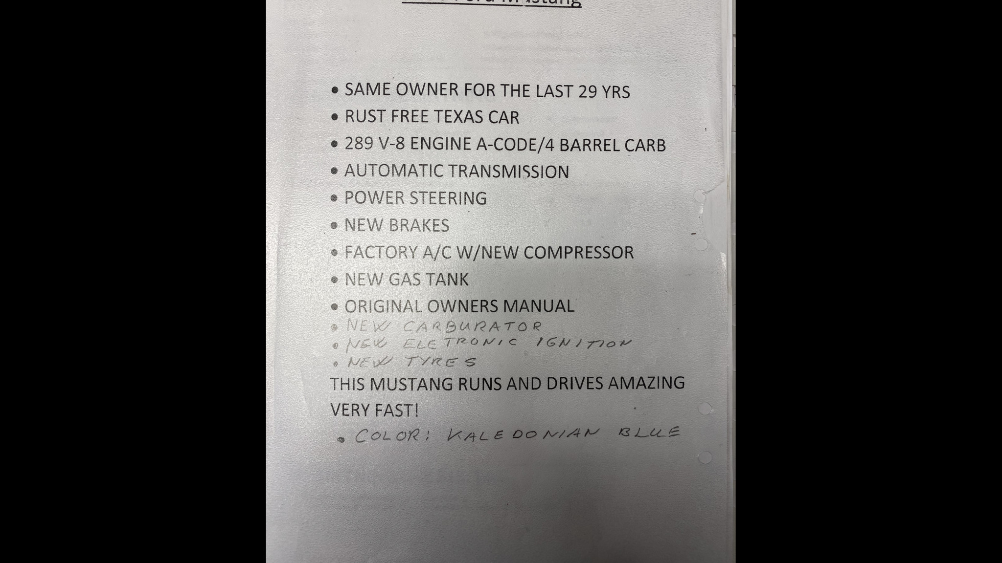 Dokumentation för 1966 Ford Mustang 289 Hardtop (1)